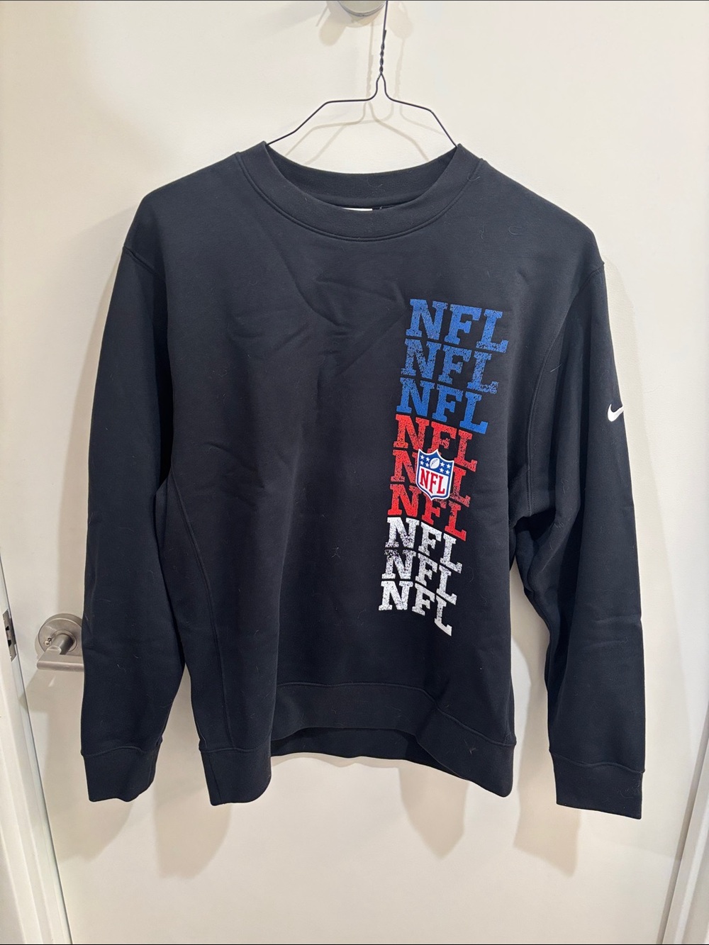 Nike Black Crewneck Sweatshirt with Red, White & Blue NFL Stack